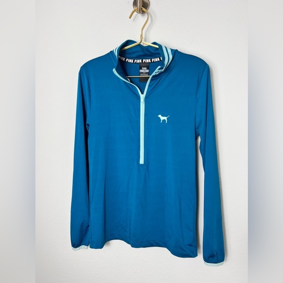 EUC Victoria’s Secret PINK Ultimate Quarter Zip Pullover Teal Blue Size Small - Picture 6 of 10